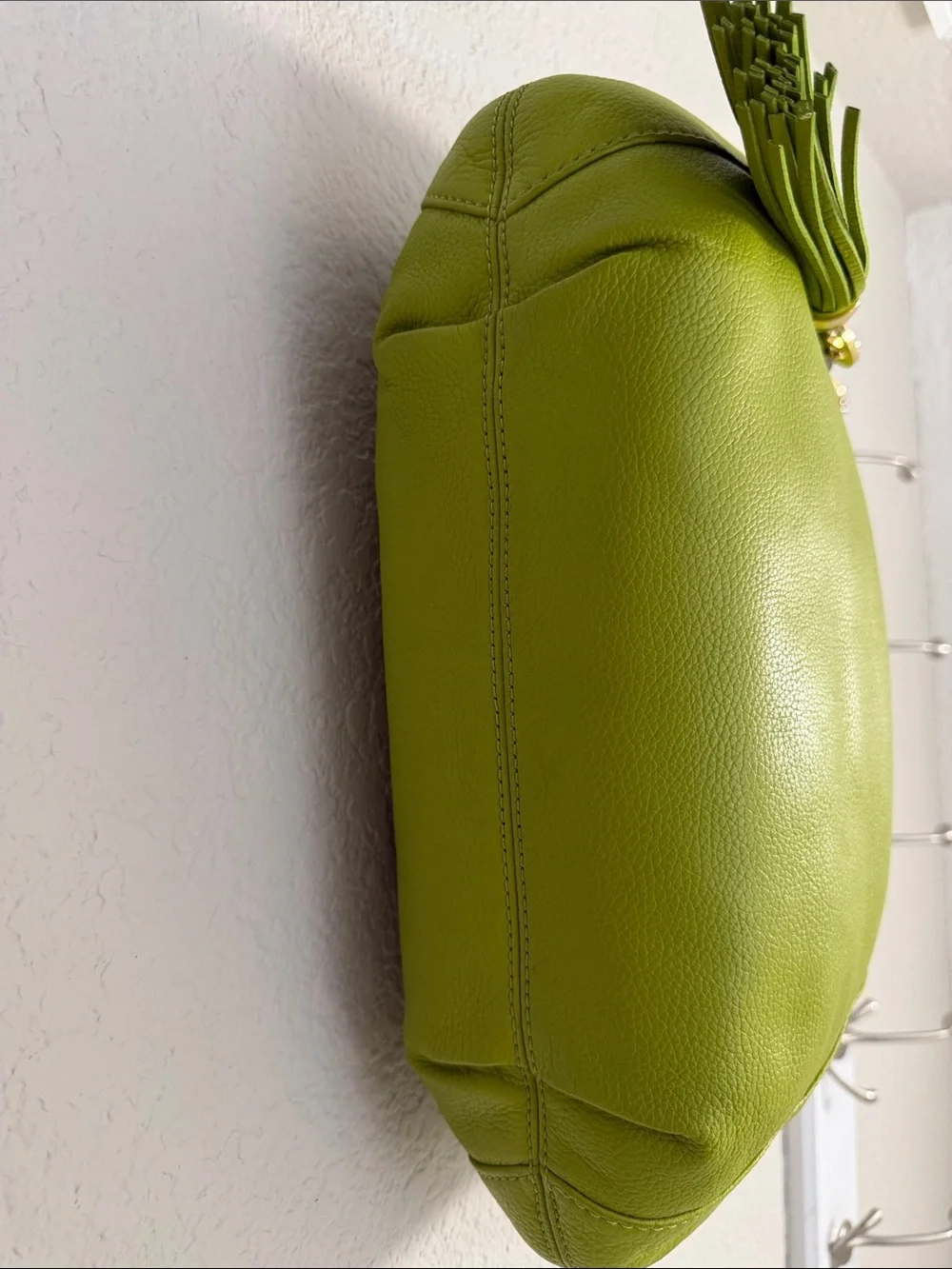 Michael Kors Leather Charm Tassel Hobo Bag in lime green / pistachio.